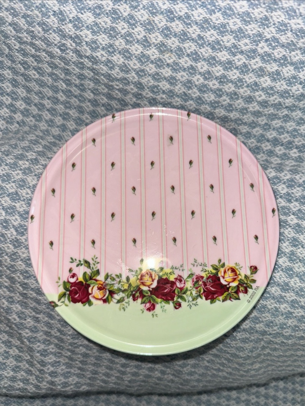 2003 Royal Doulton Pink and Green Rose trivet melamine 7”